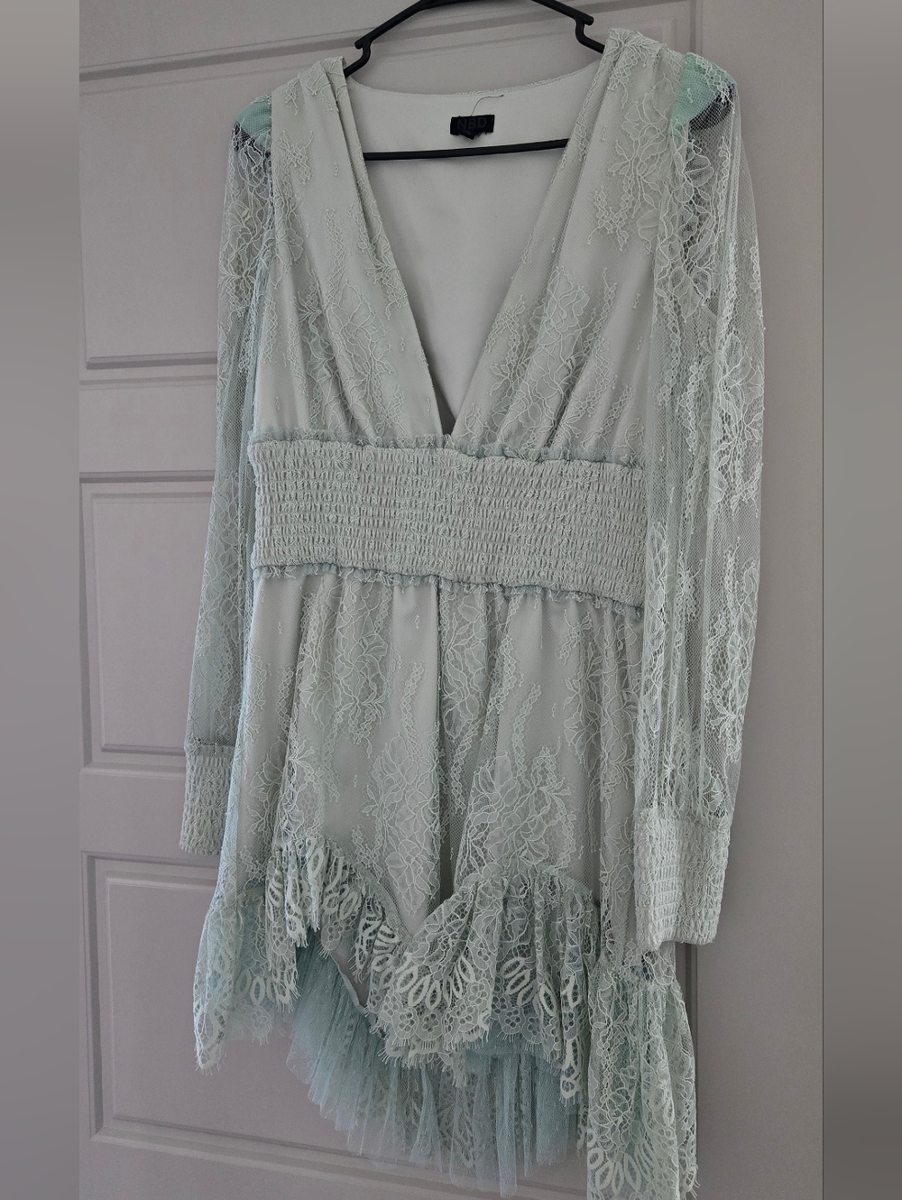 NBD Pale Mint Lace V-Neck Long Sleeve Tunic